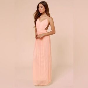 🧡 ✨ LULUS Exclusive Rooftop Garden Backless Peach Maxi Dress Gown Sz S
